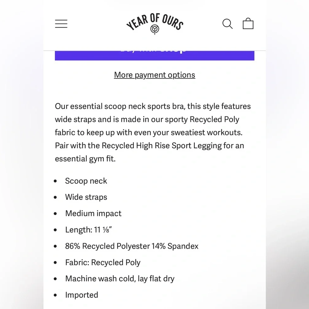 Year of Ours Recycled Scoop Bra in Steel Gray NWT Sports Bra Size XS - Picture 3 of 10